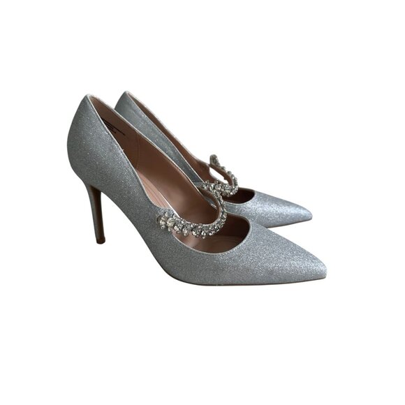 BCBGENERATION Silver Glitter Mary Jane Heels Size 7.5 NEW NWOB - Picture 6 of 9